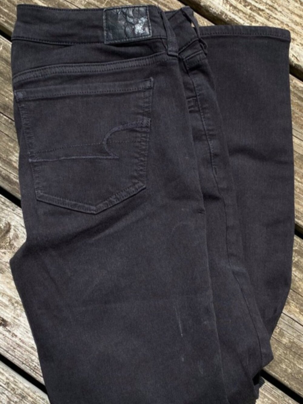 American Eagle Jeans Skinny Super Stretch Jeggings Black Women's Distressed Sz 8